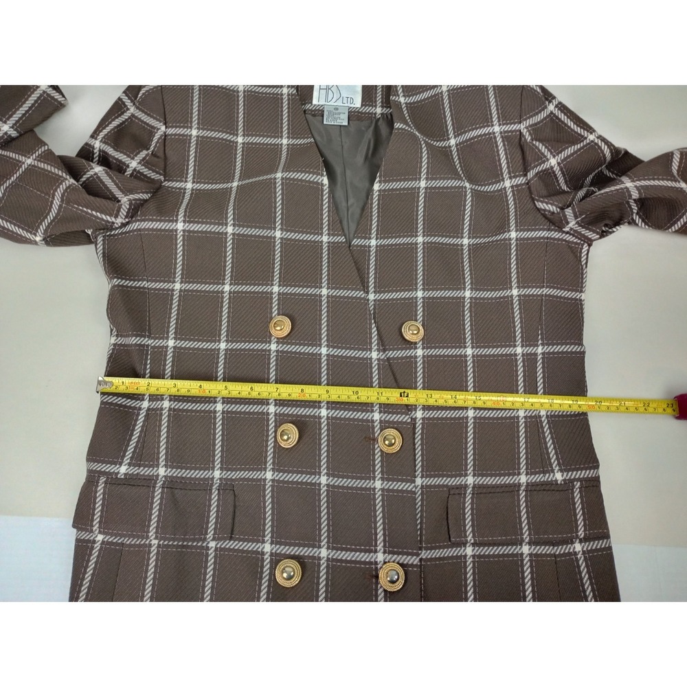 HBS LTD. Women's 14 Brown‎ White Plaid Blazer Jacket - Picture 10 of 13
